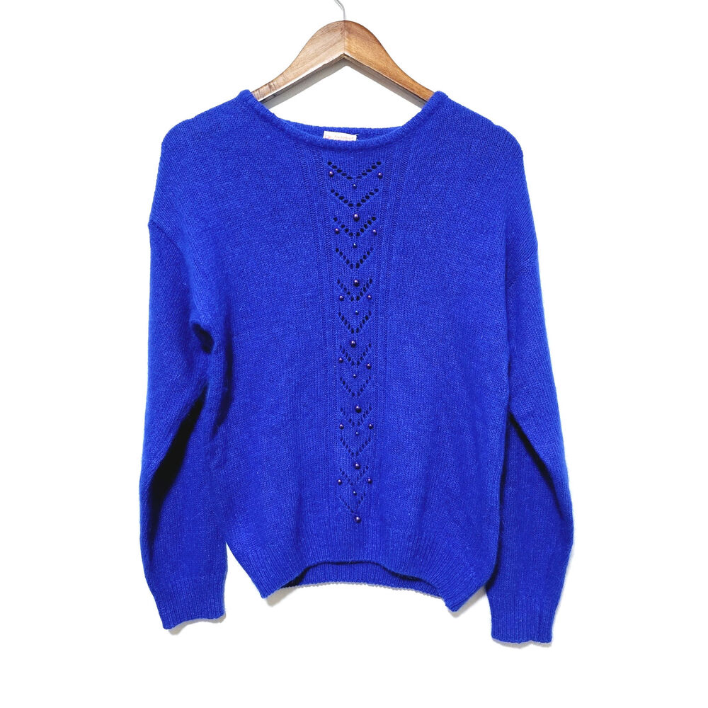 Beldoch Popper Silk Blend Sweater Blue Women's Vintage Beaded Size Medium